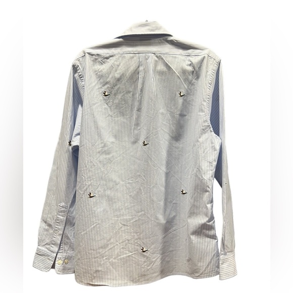 Brooks Brothers Bird-Embroidered Striped Cotton Poplin Shirt Size L red fleece - Picture 6 of 8